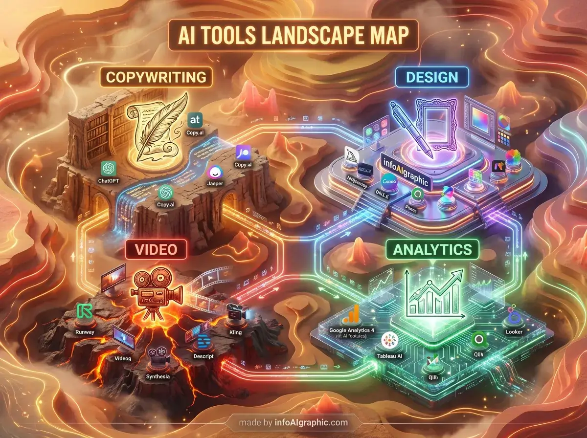 AI Tools categorized by copywriting, design, and feature comparison for content creators