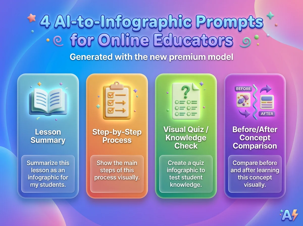 Premium AI Model announcement showing advanced infographic design capabilities and templates