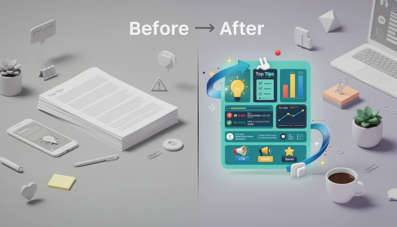 Before and after example of text converted using ai infographic generator