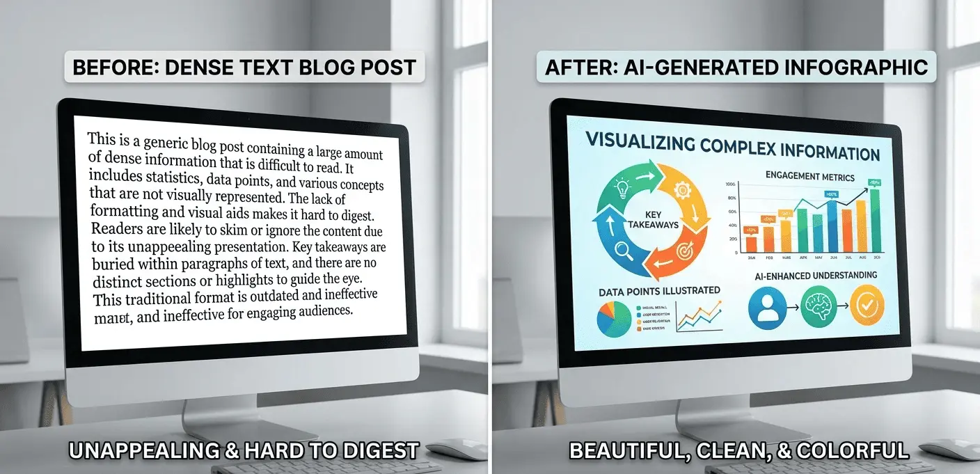 Before and after comparison of text vs infographic