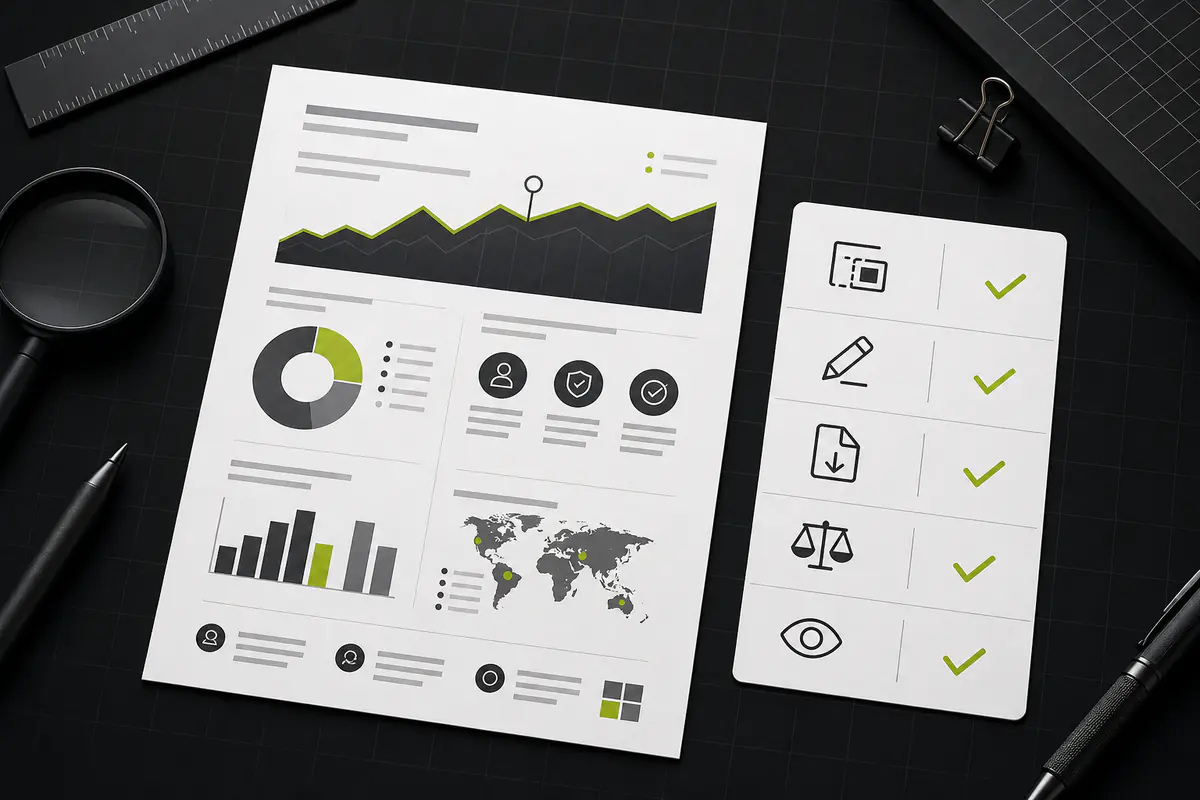 Infographic and checklist being reviewed for layout, editing, export, licensing, and readability