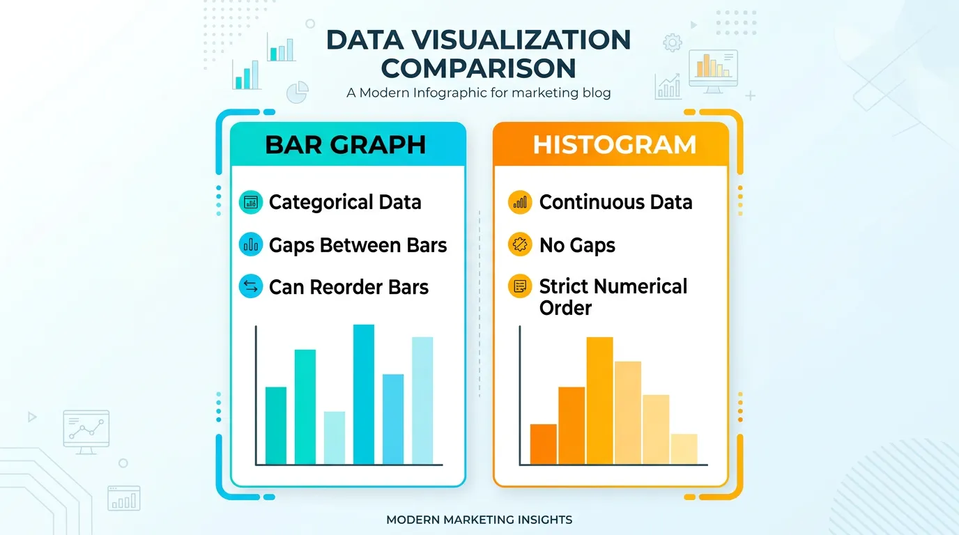 A summary infographic comparing bar charts and histograms