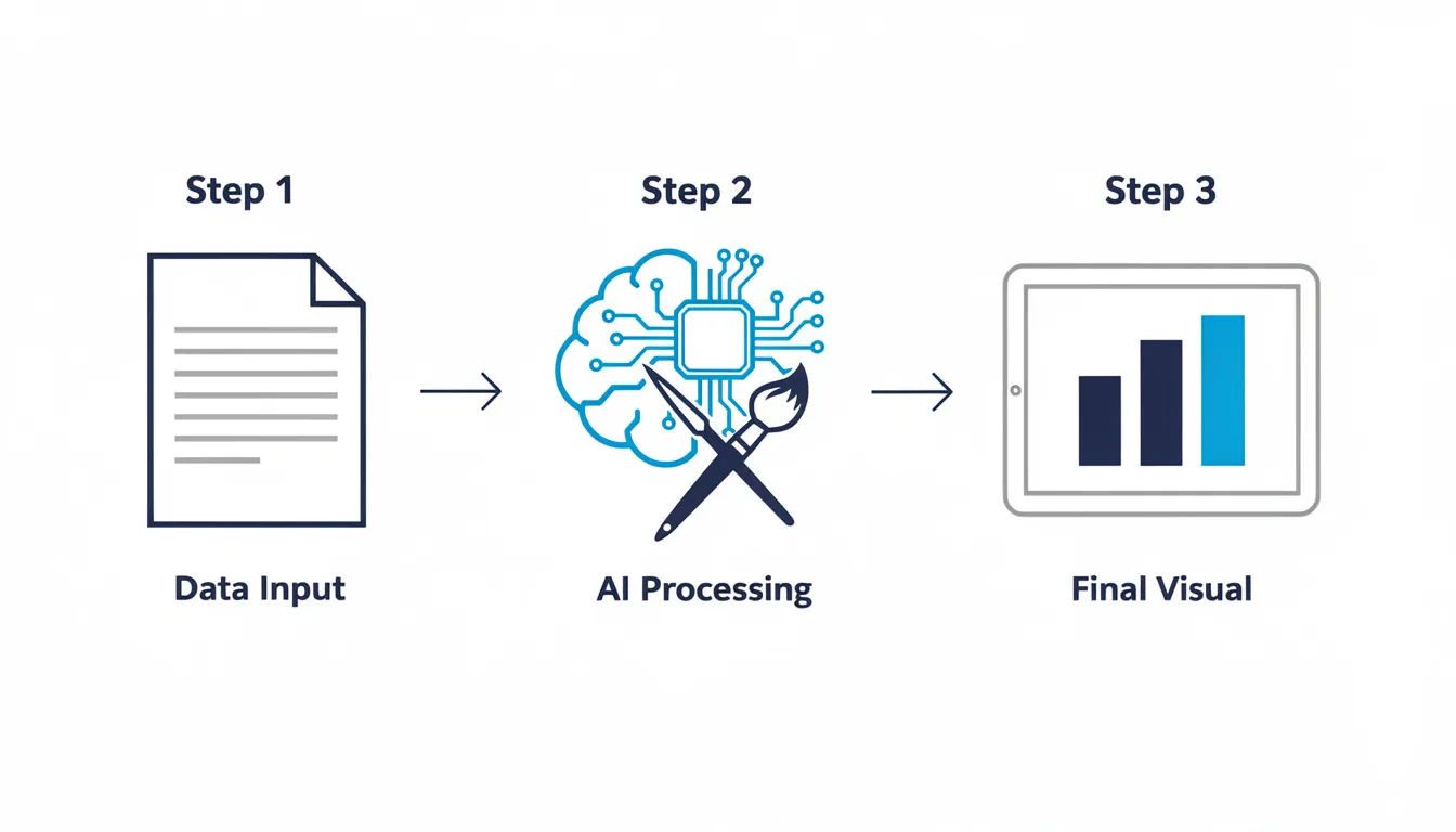 The three-step workflow showing how to create infographic with ai from data input to final export.