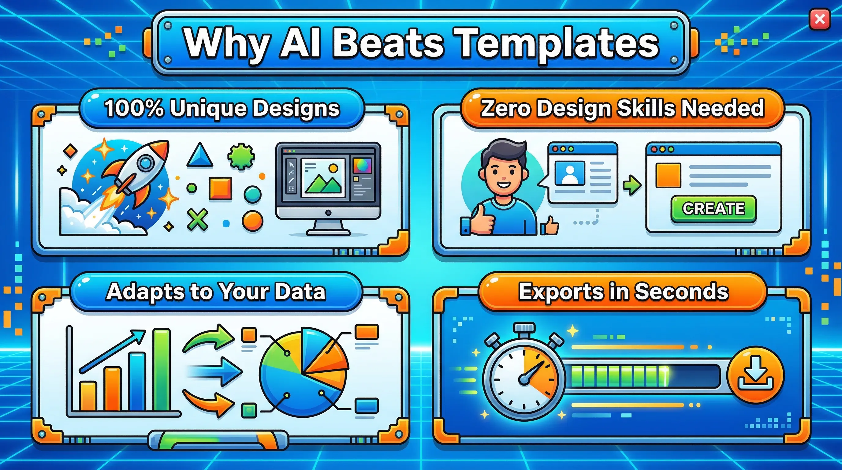 Summary of why AI generation is better than a standard 2000's infographic template