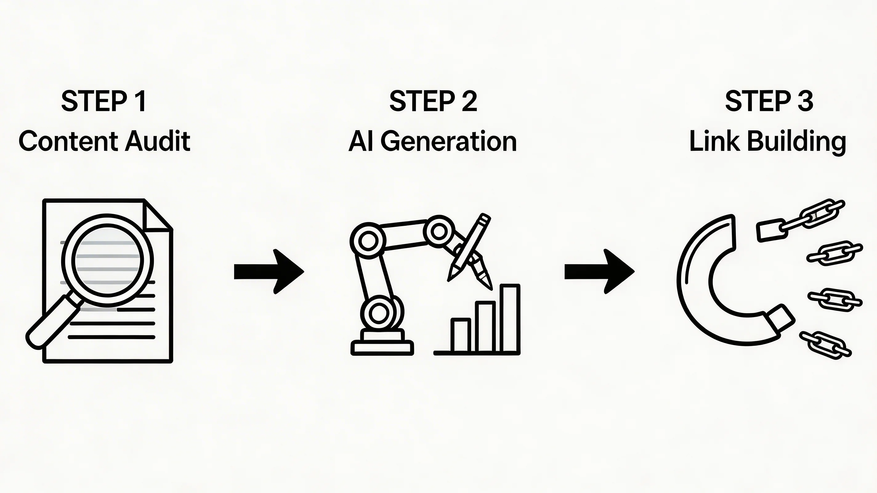 3-step workflow diagram for creating an seo infographic
